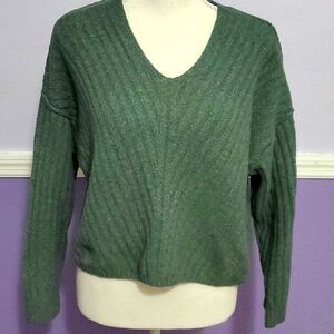 Yarn & Sea Green Dropped Shoulder Slouchy Ribbed Knit Long Sleeve Sweater L